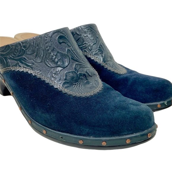 Sofft Navy Suede Leather Western Heeled Mules Size 8.5 Women's - Picture 5 of 5
